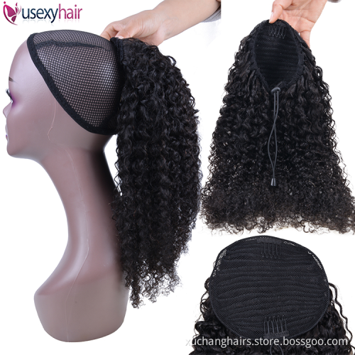 Wholesale Indian Temple Hair Unprocessed Hair Extensions Virgin Human Hair Ponytails For Black Women